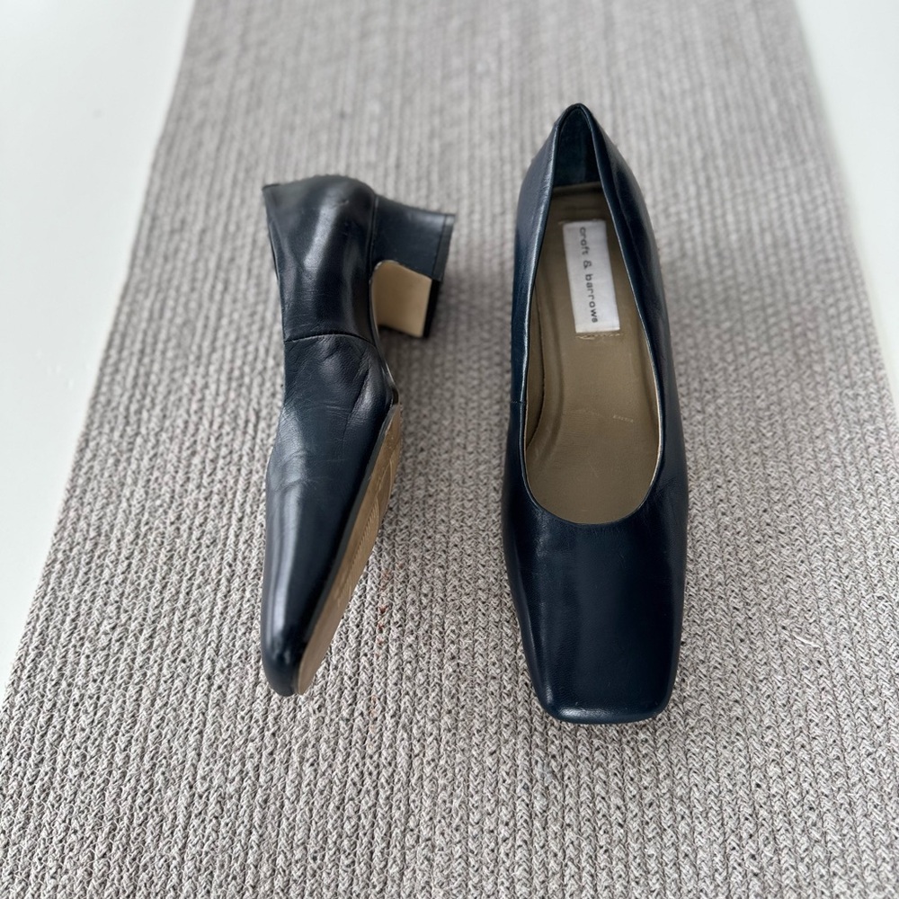 Vintage navy leather square-toe heels - Picture 2 of 12
